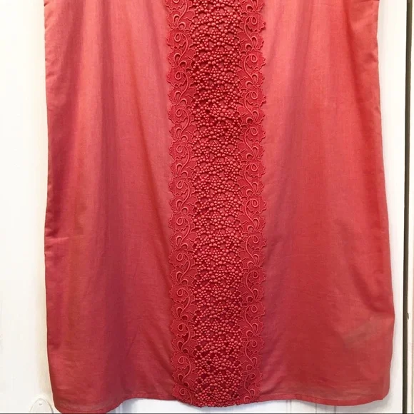J. Crew coral pink cotton shift dress with embroidered eyelet stripe size medium - Picture 3 of 7